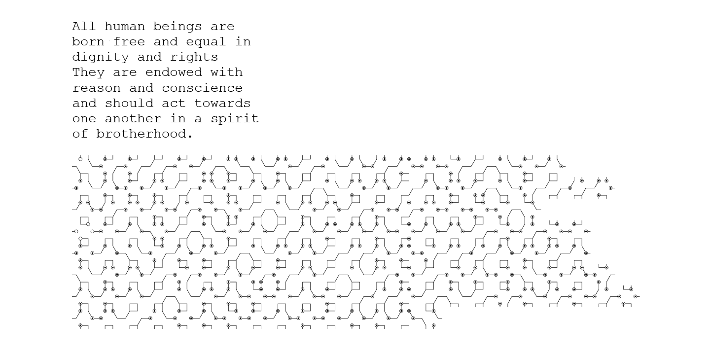 Przykład czcionki Hex Braille Regular